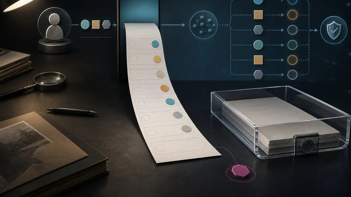 Illustration conceptuelle d’une transaction qui produit un reçu structuré et une trace archivée