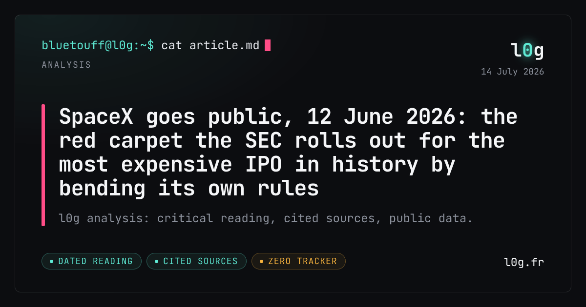 Illustration for the analysis: SpaceX goes public, 12 June 2026: the red carpet the SEC rolls out for the most expensive IPO in history by bending its own rules