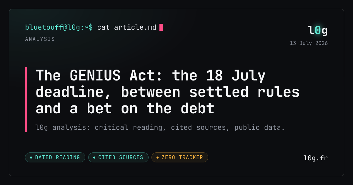 Illustration for the analysis: The GENIUS Act: the 18 July deadline, between settled rules and a bet on the debt