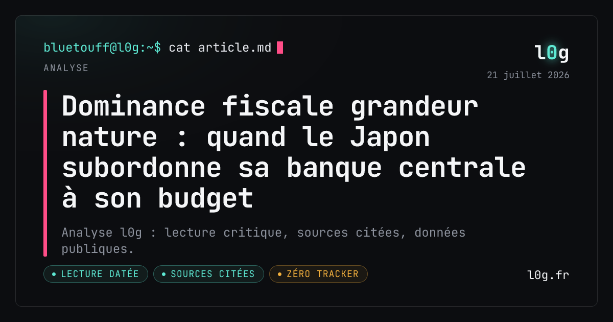 Illustration de l’analyse : Dominance fiscale grandeur nature : quand le Japon subordonne sa banque centrale à son budget