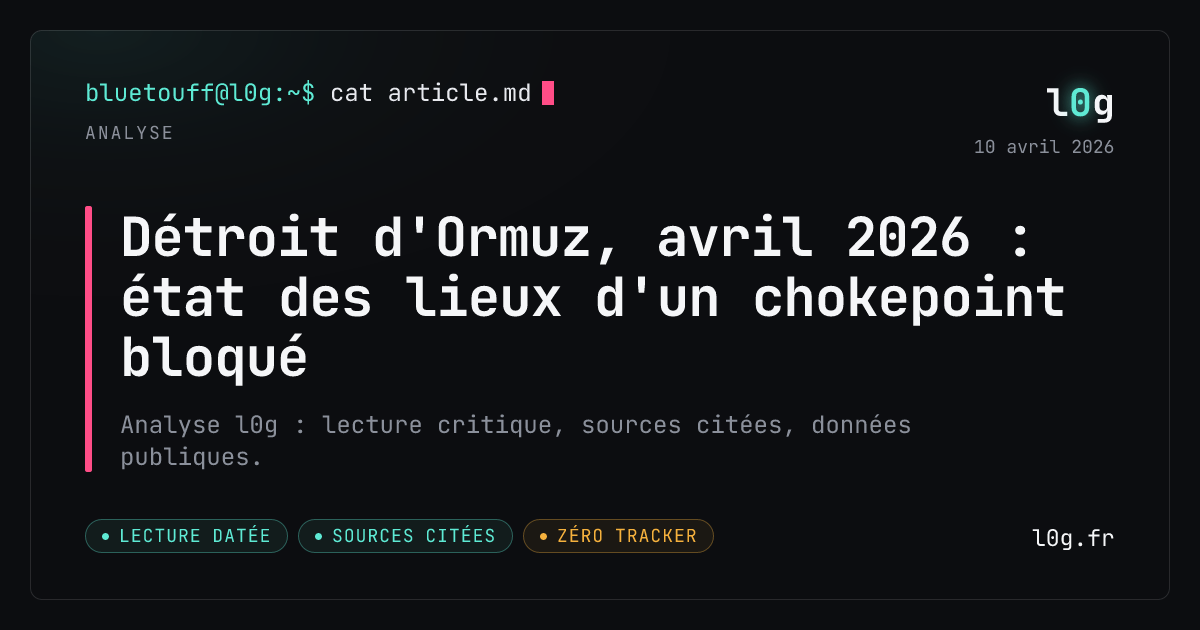 Illustration de l’analyse : Détroit d'Ormuz, avril 2026 : état des lieux d'un chokepoint bloqué
