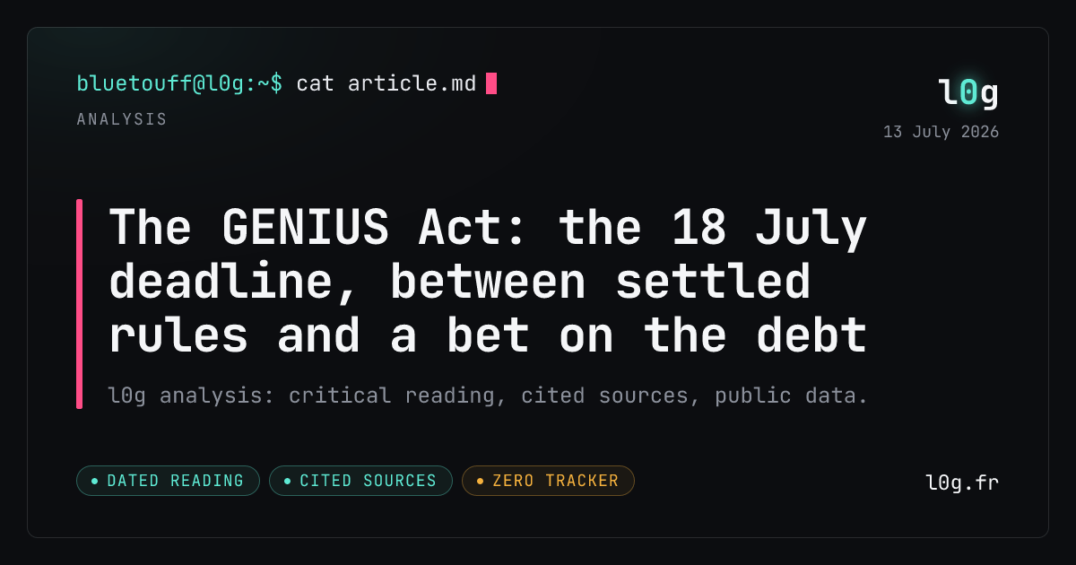 Illustration for the analysis: The GENIUS Act: the 18 July deadline, between settled rules and a bet on the debt