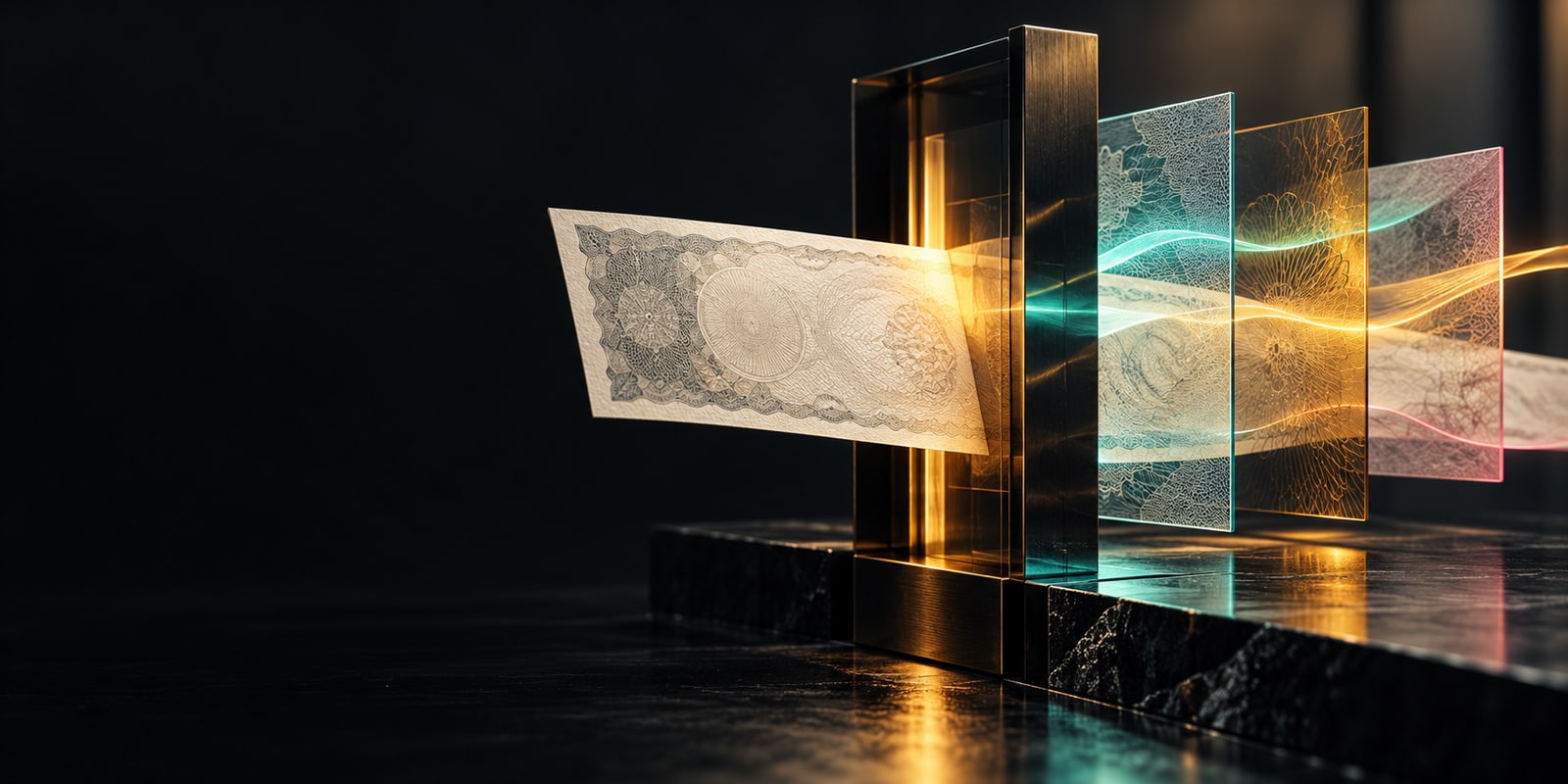 Conceptual artwork of dividend and tax flows on an anthracite background in l0g colours.